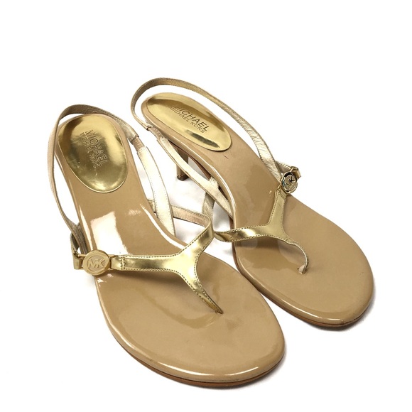 MICHAEL Michael Kors Shoes - Michael Kors Kitten Heel Thong Back Strap Gold 9.5